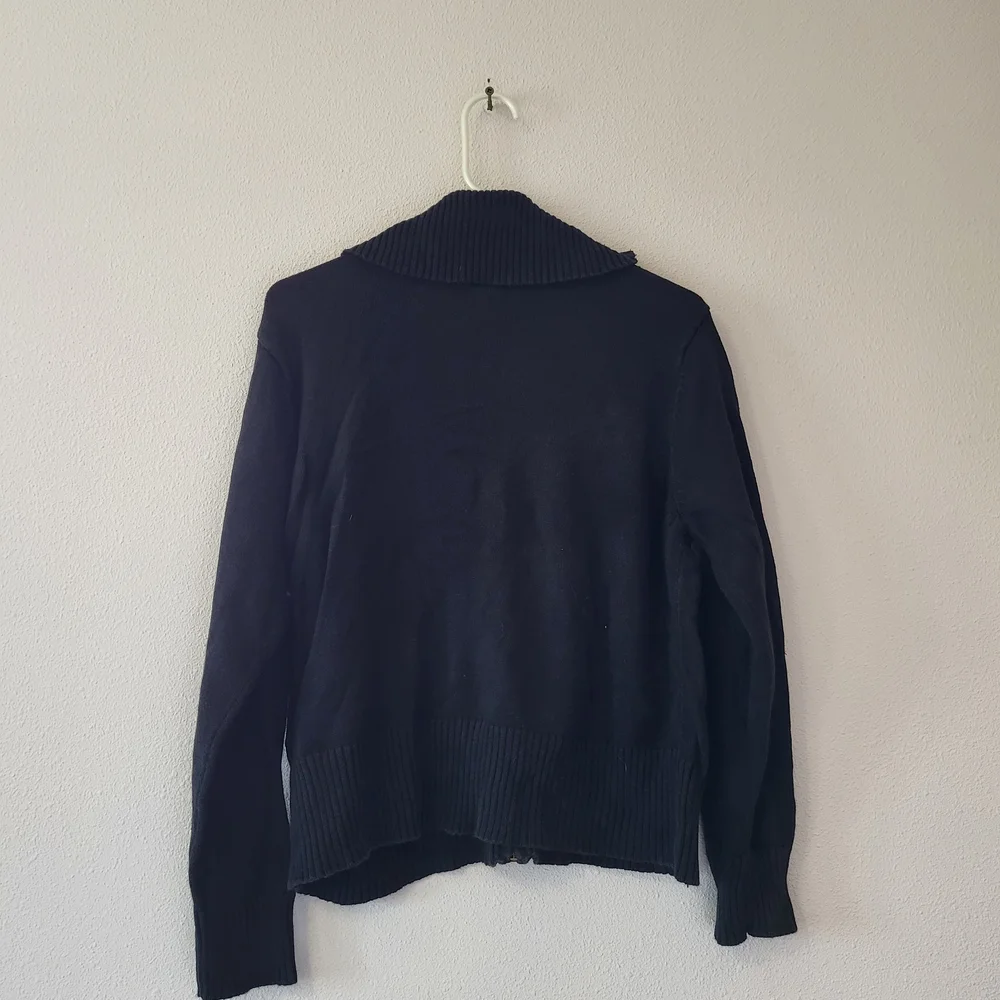 Navy Zip-Front Cardigan with Red Floral Embroidery - Picture 3 of 3